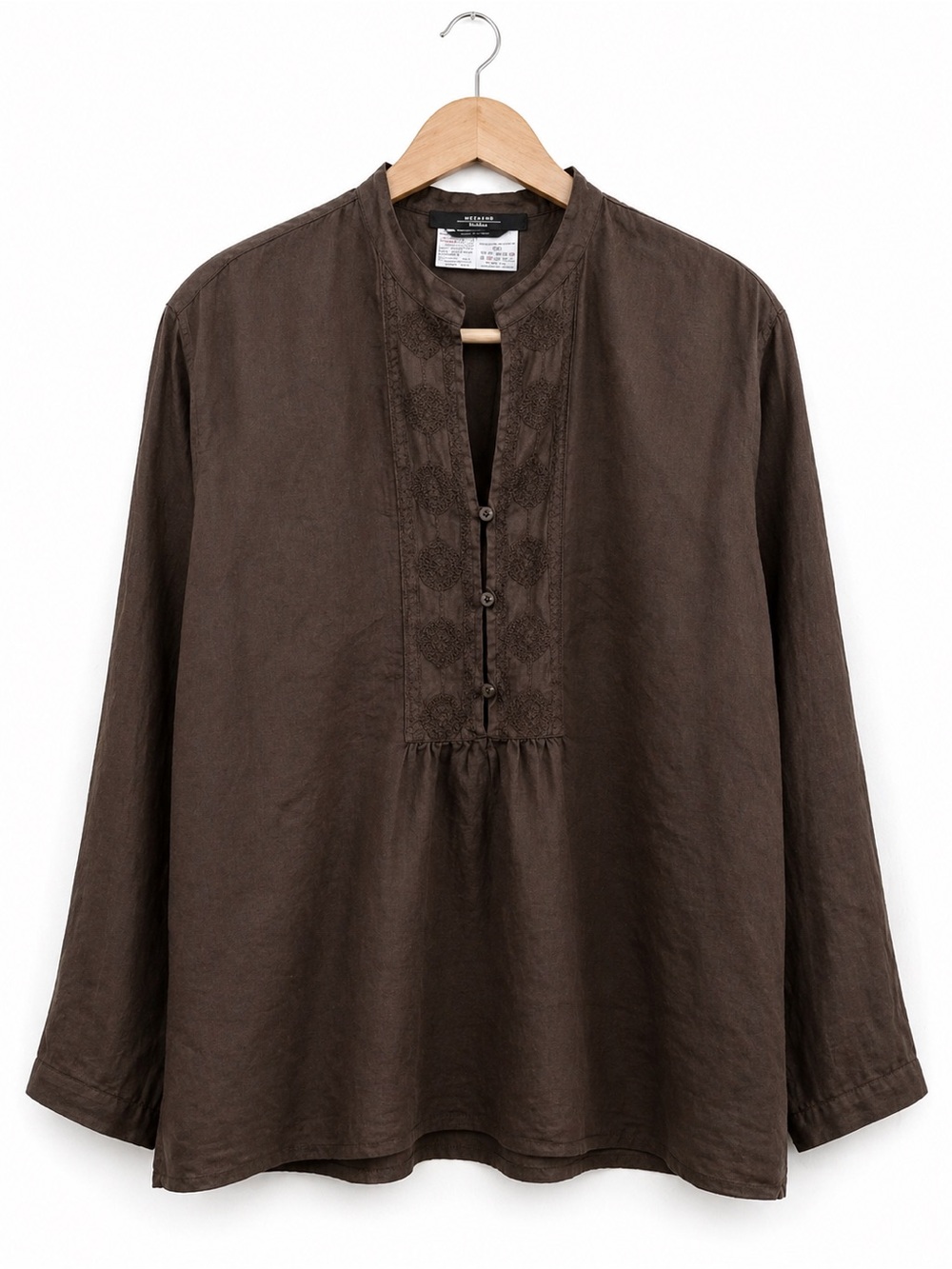Vintage Max Mara Weekend Linen Blouse Brown Embroidered Made in Italy M